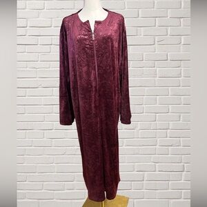 Miss Elaine 2X Wine Embossed Full Zip Caftan Luxe Lounge Gown Housecoat Robe